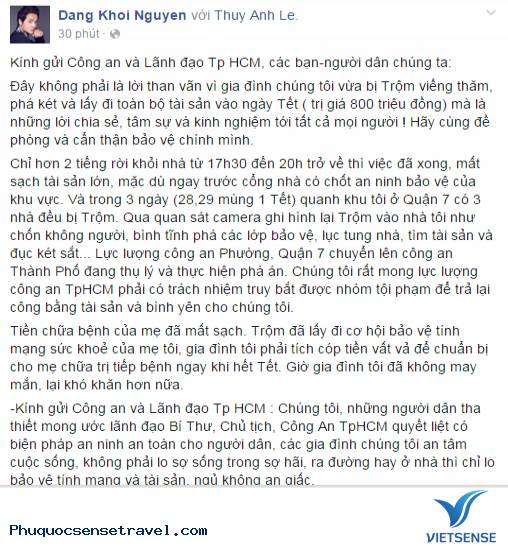 Ca Sĩ Đăng Khôi mất trộm 800 triệu ngay sau tết - Ảnh 2 Ca Sĩ Đăng Khôi mất trộm 800 triệu ngay sau tết - Ảnh 2